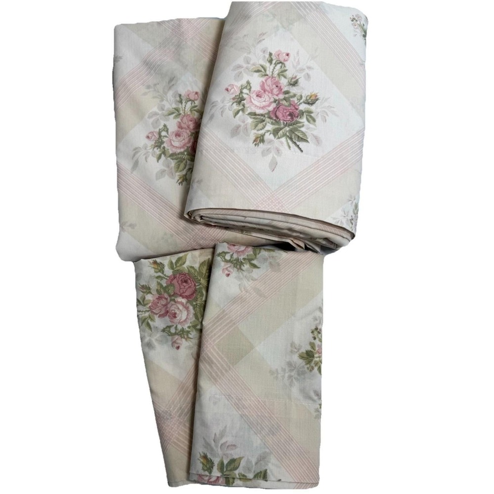 VTG Martex Queen 4 Pc Sheet Set Pink Rose 2 King Pillowcases 2 Queen Flat Sheets
